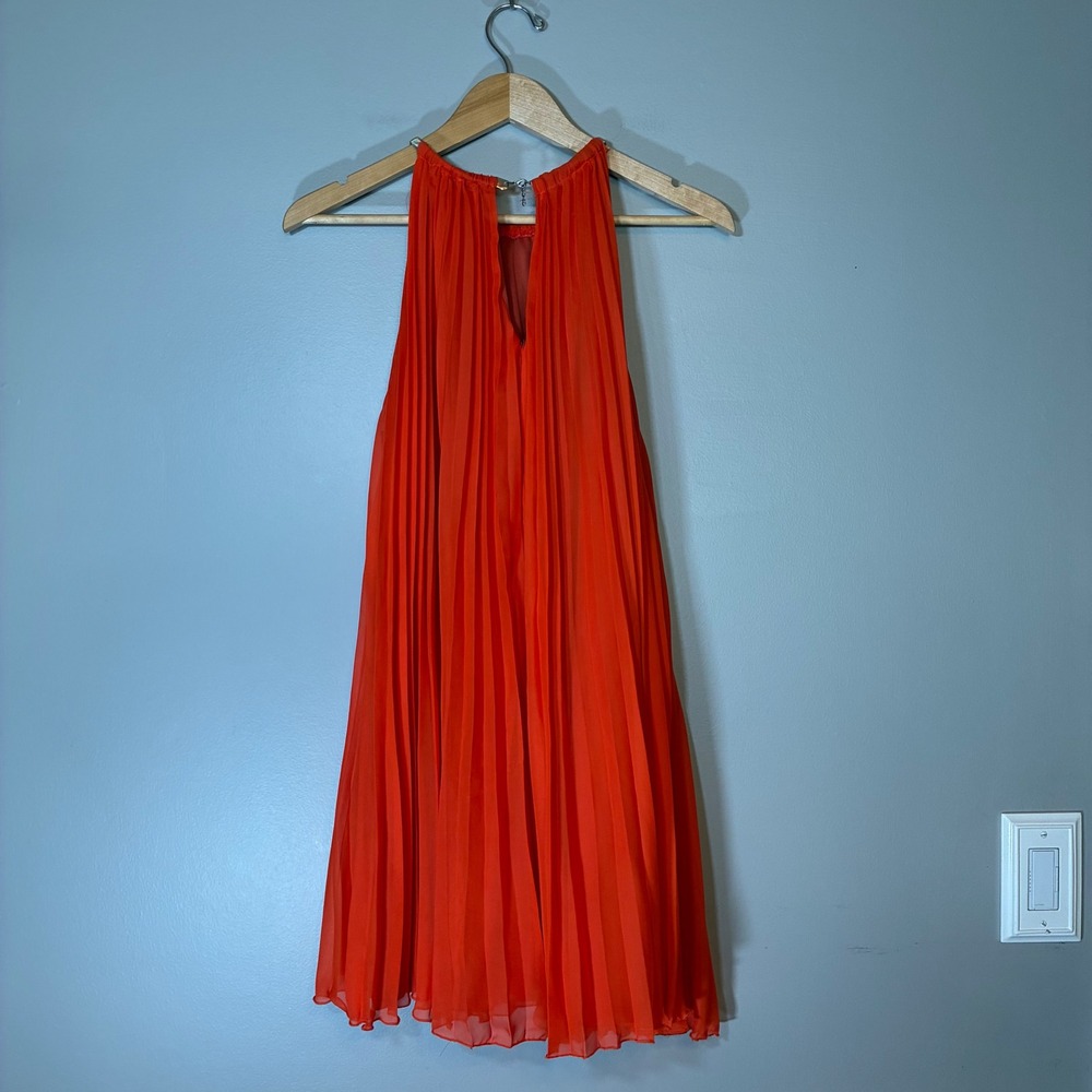 Sweet Roxy Orange Pleated Halter Trapeze Dress Plus Size 2X Made in USA 3773X